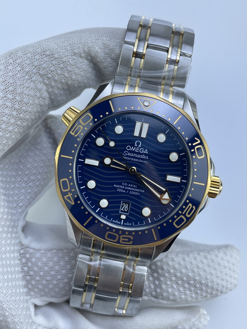 (준비완료/특급배송)NO.3296/VS공장 오메가 다이버 300 옐로우골드 콤비 블루다이얼 블루 브슬